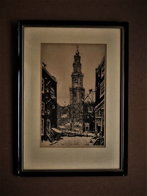 Cornelis Brandenburg - Originele gesigde 1920 ETS - Amsterdam "de Jordaan en Westerkerk in de sneeuw" kopen? Bied vanaf 10!