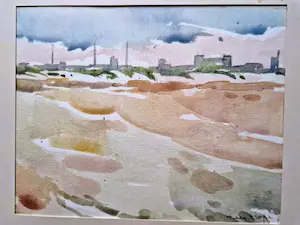 Tilly Krone - Omstreeks 1970 impressionistisch geschilderde Aquarel "Hoogovens" gesigneerd kopen? Bied vanaf 46!