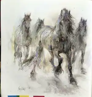 Piet Klaasse - Paarden, proefdrukken offsetlitho, 2-zijdig bedrukt, gesigneerd in druk verkocht voor € 30!
