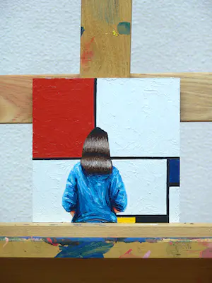 Gerard Boersma - Compositie 2 (Vrouw kijkend naar schilderij van Piet Mondriaan) kopen? Bied vanaf 75!