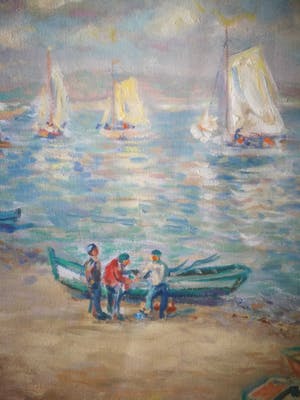 Klaas de Poel - Strandgezicht met zeilboten kopen? Bied vanaf 69!