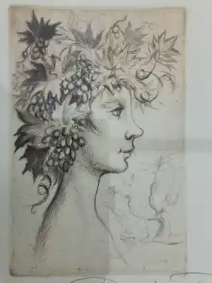 Buy Roland Devolder - Portret van vrouw gekroond met bladeren en druiven? Bid from 40!