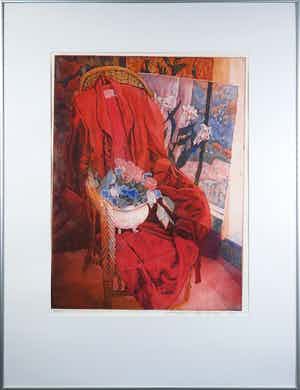Marcel Schellekens - Kleurenets, De rode kamerjas - Ingelijst verkocht voor € 35!