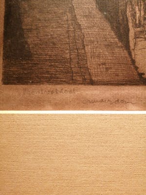 Pol Dom - Amsterdams stadsgezicht met gracht,bruggetje en figuren op straat kopen? Bied vanaf 1!