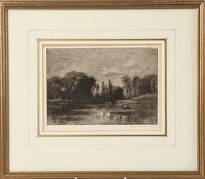 Julius J. van de Sande Bakhuyzen - Landschap met visser, handgesigneerde ets kopen? Bied vanaf 45!