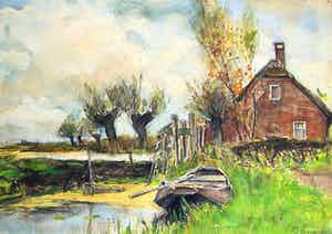 Gerardus Johannes Roermeester - aquarel - 'Hollands Landschap' verkocht voor € 75!