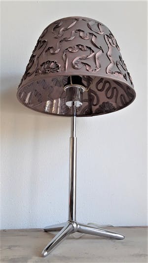 Curiosa - Stijlvolle strak vormgegeven verchroomd metalen tafellamp met artistieke kap. kopen? Bied vanaf 1!