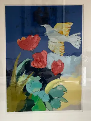Henk van Vessem - Compositie met bloemen en duif (groot) kopen? Bied vanaf 100!
