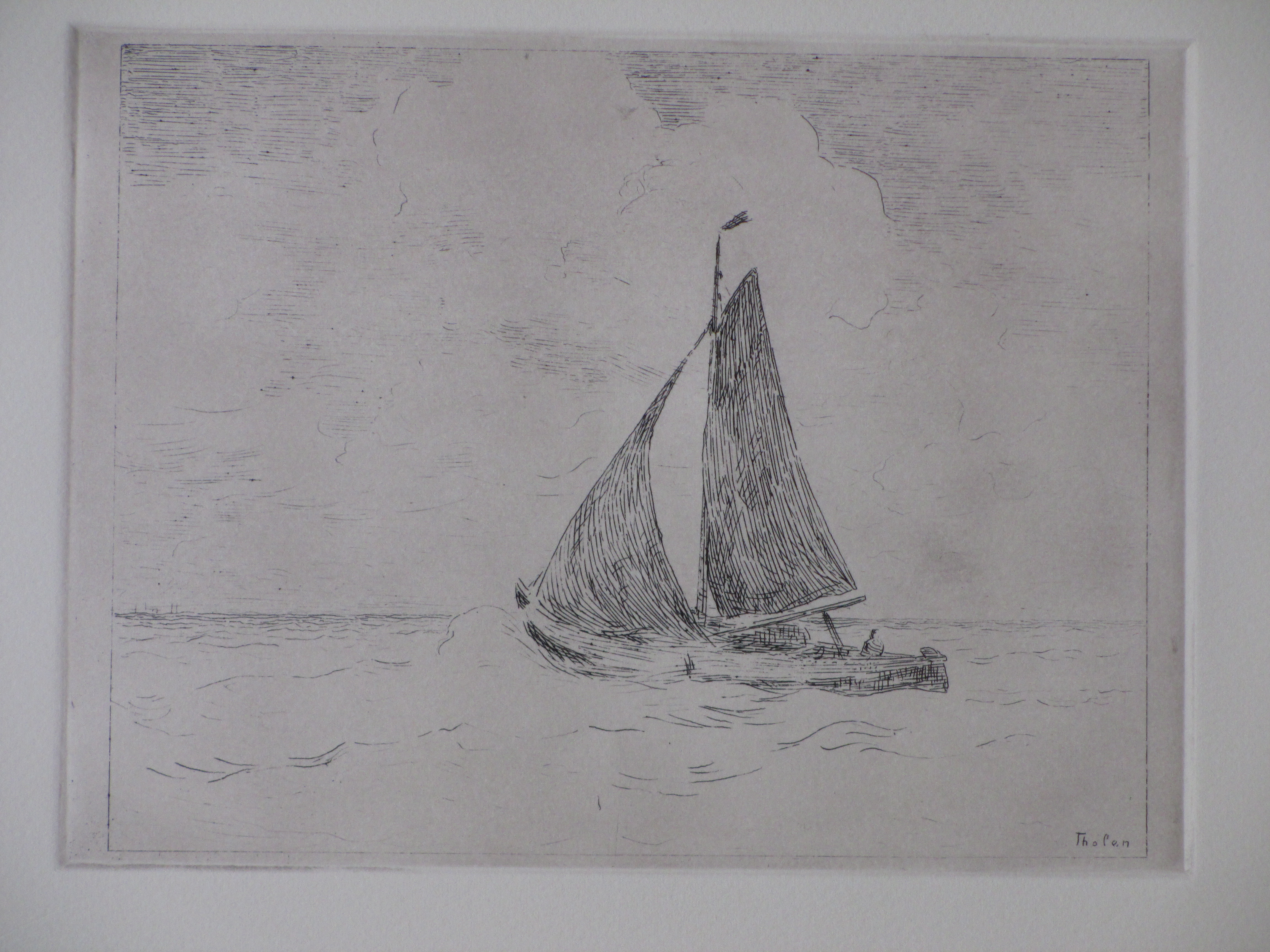 Willem Bastiaan Tholen - Zeilschip op het water - Ets verkocht voor € 50!