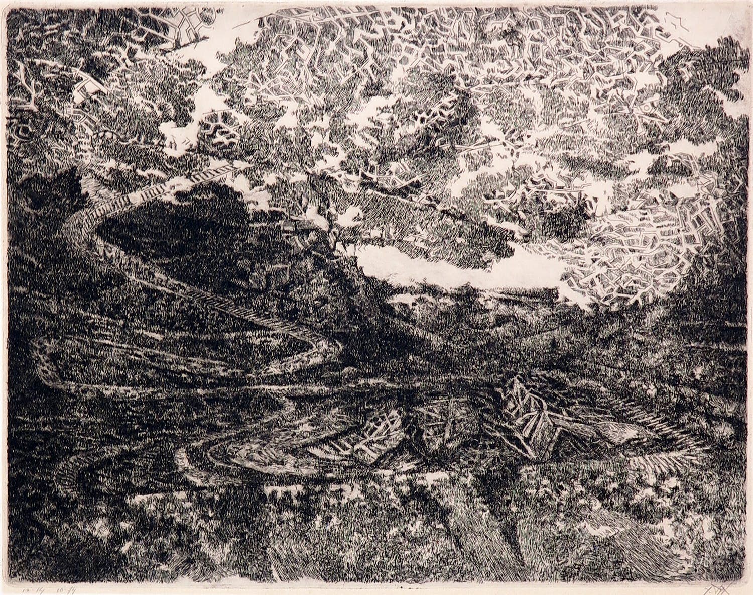 Jan van Dijk (Geb. Den Haag) Ets, Opbergland verkauft! Den