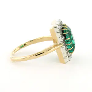 14k goud/zilver ring met groen-mint kleurige synthetische steen en roos diamant kopen? Bied vanaf 210!