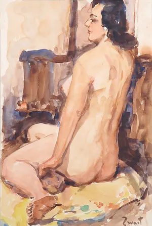 Arie Zwart - Aquarel, Zittend naakt - Ingelijst kopen? Bied vanaf 150!