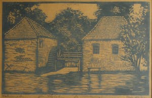 Jac. de Beer - Ingelijste houtsnede , Watermolen ‘Den Helder’ Winterswijk – ca. 1935 kopen? Bied vanaf 40!