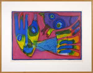 Geert Vrijdag - Zeefdruk, De machine uitgevlogen - Ingelijst (Groot) verkocht voor € 70!