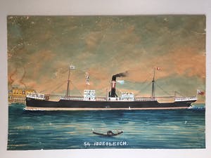 Eugene Rensburg - Drie grote inkttekeningen van stoomschepen kopen? Bied vanaf 20!