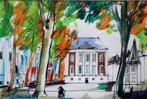 Guus van Eck - Ingelijste aquarel: Mauritshuis den Haag verkocht voor € 150!