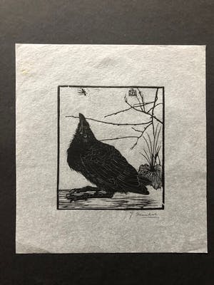 Jan Mankes - Houtsnede kleine kraai kijkend naar mugje - Gesigneerd - 1918 kopen? Bied vanaf 395!