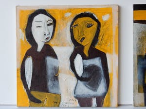 Niet of onleesbaar gesigneerd - Gestileerde figuren - 2 schilderijen kopen? Bied vanaf 1!