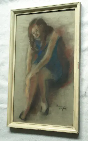 Harrie Kuyten - Ingelijste pastelkrijttekening , Meisje kopen? Bied vanaf 20!