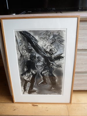 Gerbrand Volger - Houtskool en pastelkrijt op papier. Titel Straatfeest. kopen? Bied vanaf 40!