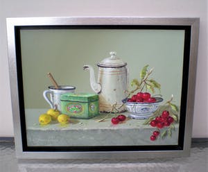 Thomas Heesakkers - Stilleven emaillen koffiekan blikje enschaaltje kersen kopen? Bied vanaf 250!