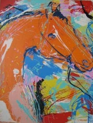 Nic Jonk - Zeefdruk. Titel, "Oranje Paard". kopen? Bied vanaf 120!