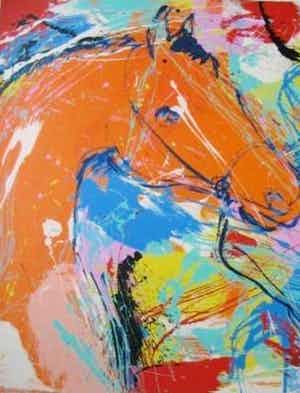 Nic Jonk - Zeefdruk. Titel, "Oranje Paard". verkocht voor € 120!