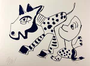 Karel Appel - kleurenlitho - 'Man en paard' - 1978 - Prent 190 (Serie 11A) verkocht voor € 475!