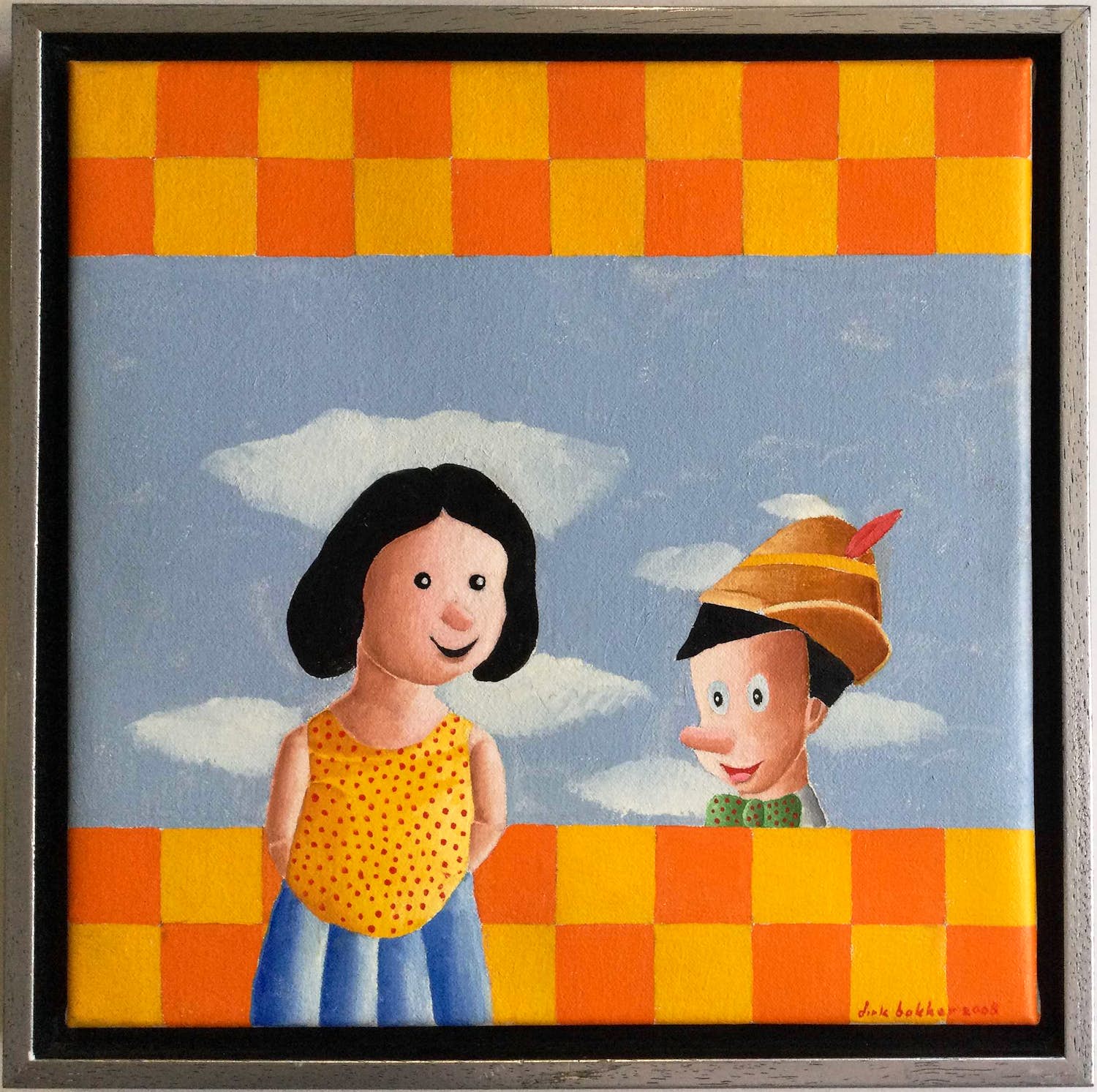 Dirk Bakker - olieverfschilderij met Pinokkio - in baklijst verkocht voor € 44!