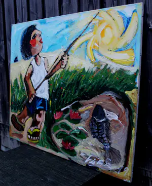 John Lie a Fo - Olieverf op doek: Go fishing - 1999 kopen? Bied vanaf 575!