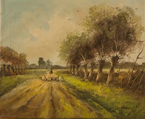 Toon Wildeboer - Blaricum, landweg met schapen. kopen? Bied vanaf 1!