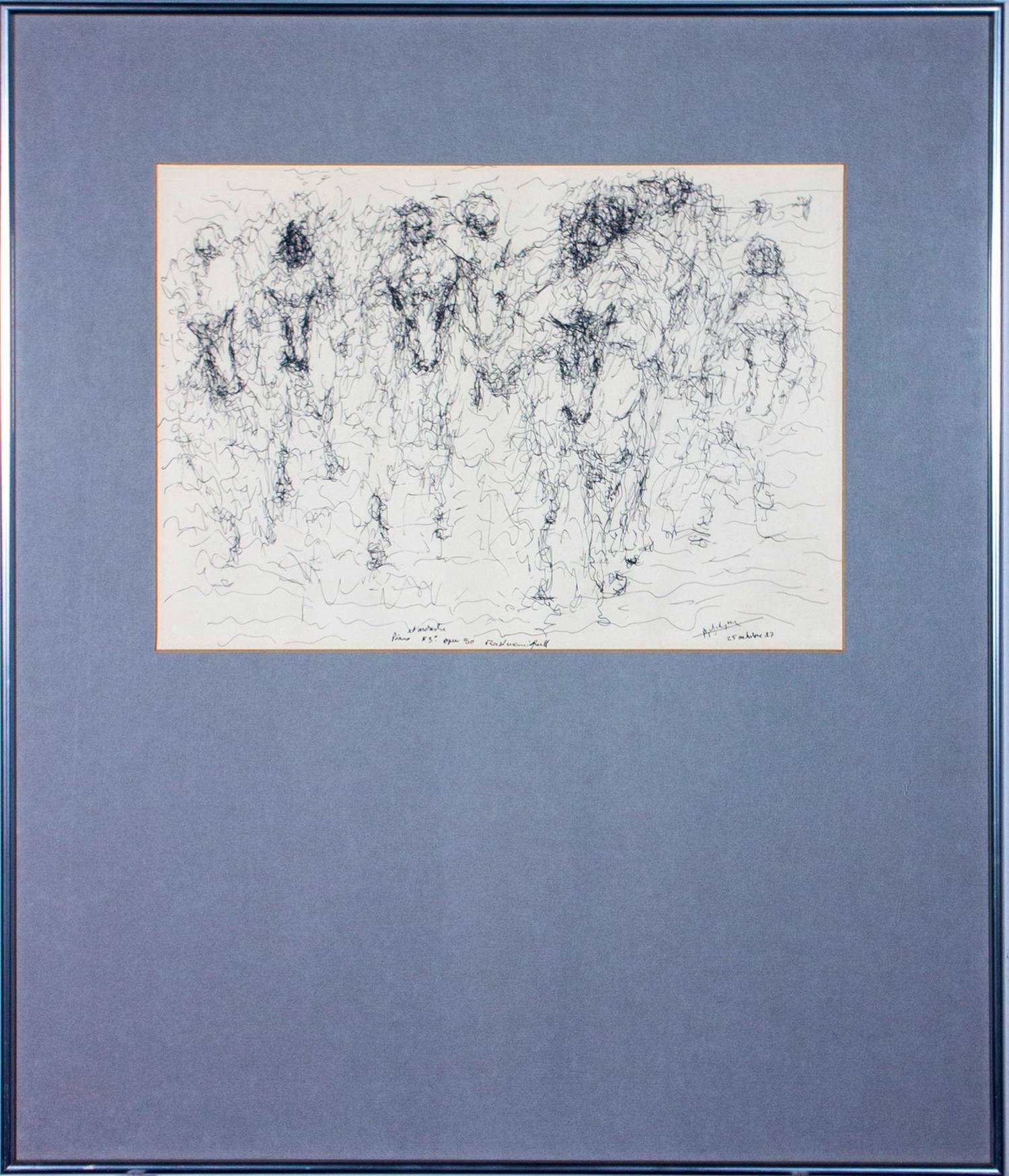 Niet of onleesbaar gesigneerd - Pentekening, Piano et orchestre N°3 - Ingelijst kopen? Bied vanaf 20!