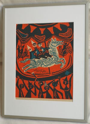 Jenny Dalenoord - Linosnede , BEVRIJDINGSDAG 1945-1955 – gesigneerd & ingelijst – 1955 kopen? Bied vanaf 10!