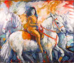 Annemarie de Groot - Olieverf op doek, Dame op paard - Ingelijst (Zeer groot) verkauft für € 45!