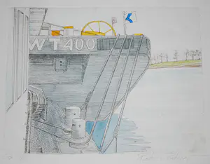Ruben Rodriguez - aangemeerd schip - handgekleurde ets kopen? Bied vanaf 40!