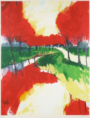 Gerda Elfring - Zeefdruk, Landschap met bomen - Ingelijst (Groot) kopen? Bied vanaf 1!