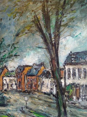 Niet of onleesbaar gesigneerd - (mogelijk Jeff Thewissen) - 1980 - Impressionistisch stadsgezicht kopen? Bied vanaf 1!