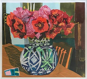 Vincent van Ojen - Stilleven - Bloemen in vaas op tafel (groot) kopen? Bied vanaf 95!