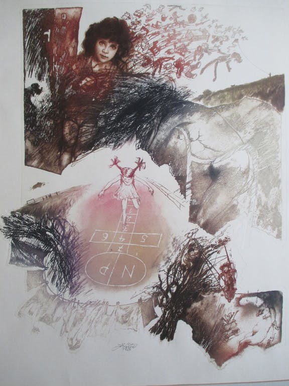 Ladislav Kuklik - grote ets, "Onderbroken droom" 1983 verkocht voor € 35!