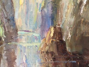 Dienke de Vries-Rohde - Fjord | Groot olieverfschilderij kopen? Bied vanaf 99!