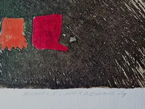 Michel van Overbeeke - Fraaie grote kleuren ets "mountain sticks" bep.oplage (14/30) - gesigneerd kopen? Bied vanaf 40!