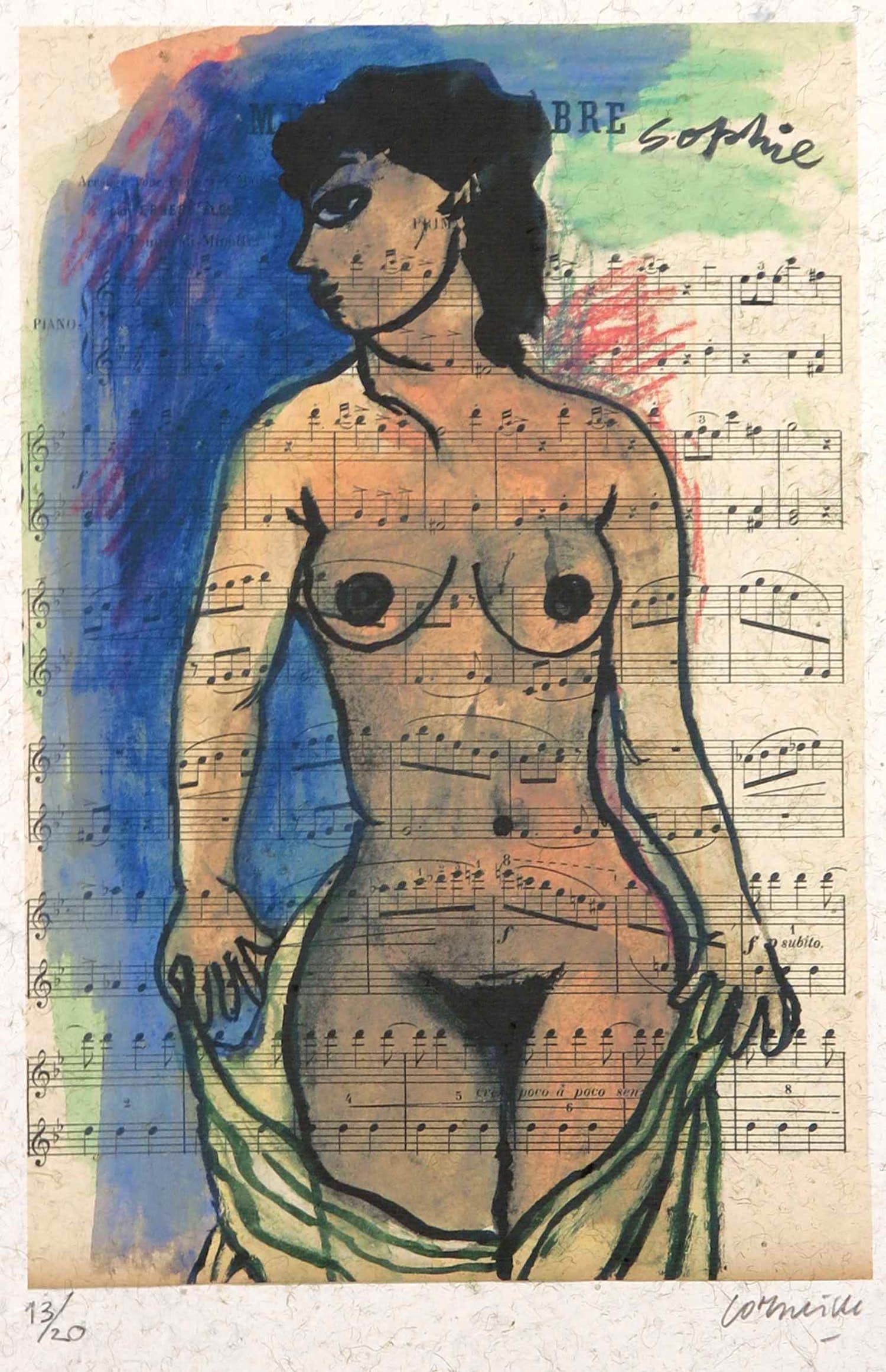 Corneille - Zeefdruk, "Naakt op muziekpapier" verkocht voor € 1!