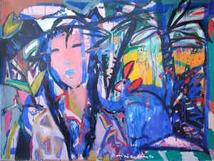 Dominique Chan - Acryl op doek - (Zeer groot) verkocht voor € 455!