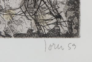 Asger Jorn - Ets en droge naald op handgeschept Japon, Friedhof der Maulwürfe - Ingelijst kopen? Bied vanaf 1!