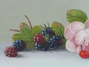 Johannes Eerdmans - Stilleven met fruit en roos - Olie op paneel kopen? Bied vanaf 175!