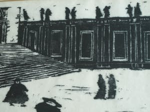 Niet of onleesbaar gesigneerd - Ingelijste houtsnede, Nonnen wandelend in de storm – 1966 kopen? Bied vanaf 1!