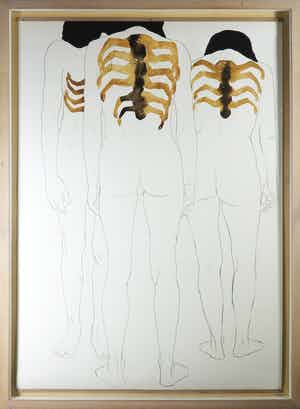 C.J.M. van Herwaarden - Tekening en aquarel, Tired Family - Ingelijst (Groot) verkocht voor € 250!