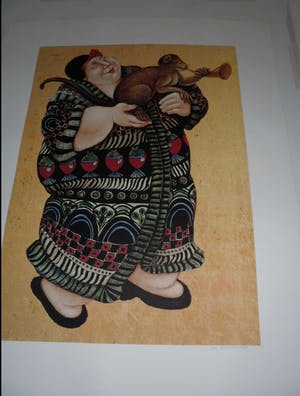 Ada Breedveld - Zeefdruk. z.t. (Dame in kimono met aap) kopen? Bied vanaf 30!