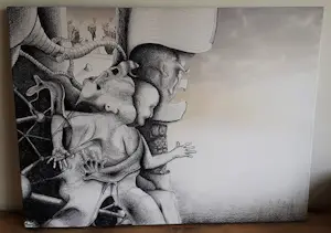 AcheterNiet of onleesbaar gesigneerd - Kunstwerk van Roger Lenoir Titel: Primitive Reality 11? Enchérissez de 10!