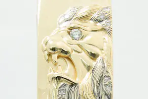 92-  Aparte 18Kt bi-color gouden-armband met fraaie diamanten leeuwenkop kopen? Bied vanaf 1930!